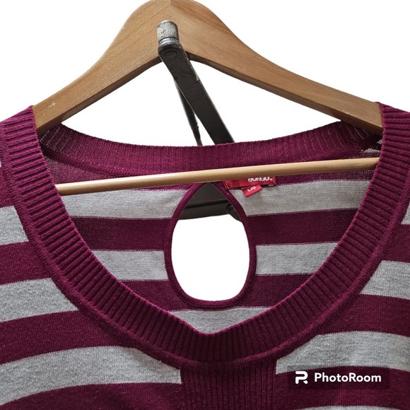 Bongo Junior Large Long Sleeve Stripe Keyhole Sweater Ruching Y2k 90s Preppy - Picture 3 of 8